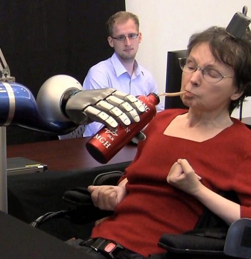 BrainGate Participant used robotic arm to drink coffee.